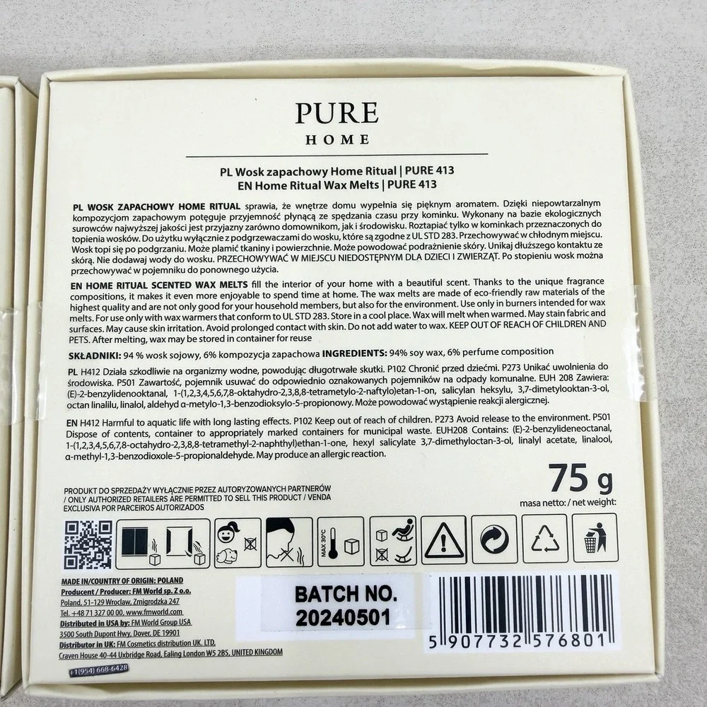 FM Pure Home 413 by Federico Mahora Home Ritual Wax Melts 2.6oz New Sealed